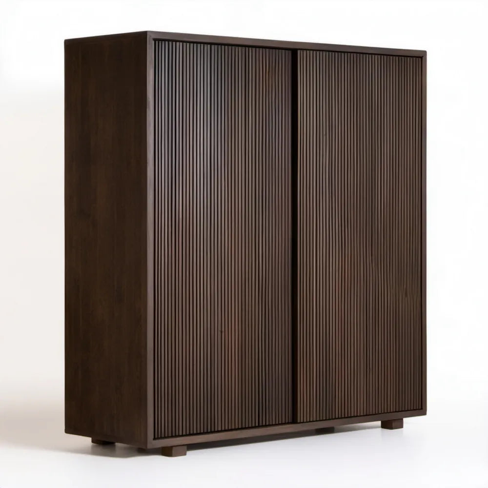 Ciemnobrązowa szafa dwudrzwiowa z ryflowanymi frontami MDF 120 x 60 x 200 cm