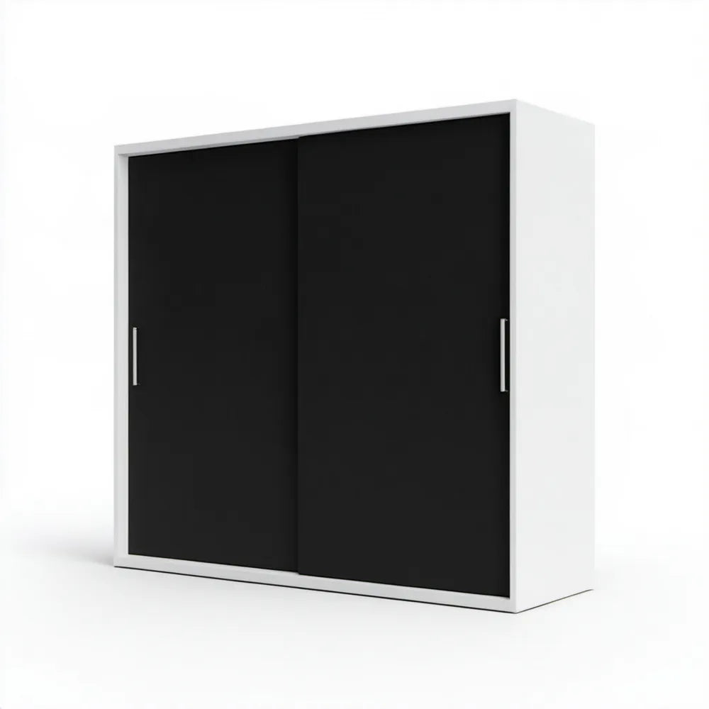 Szafa przesuwna biało-czarna z aluminiowymi uchwytami, 180 × 60 × 200 cm
