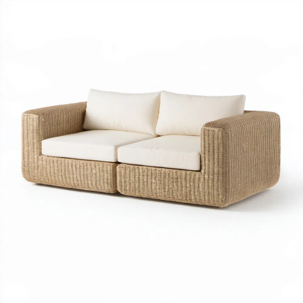 2-osobowa sofa ogrodowa z technorattanu beżowo-kremowa 170 x 85 x 75 cm