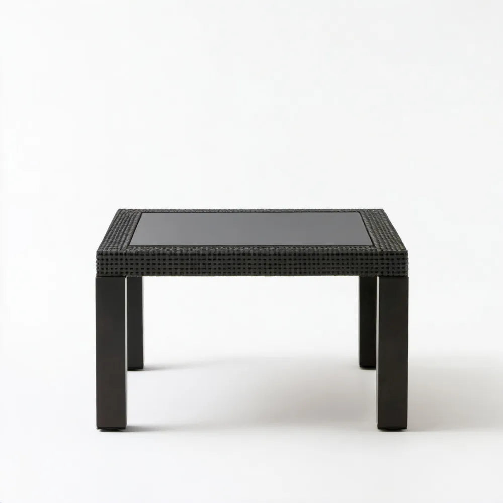Czarny kwadratowy stolik ogrodowy kawowy z technorattanu PE 80 x 80 x 45 cm