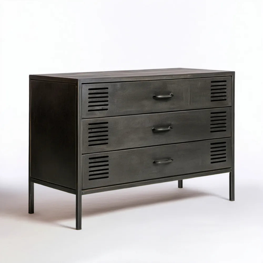 Czarna stalowa komoda industrialna z 3 szufladami 100 × 45 × 75 cm