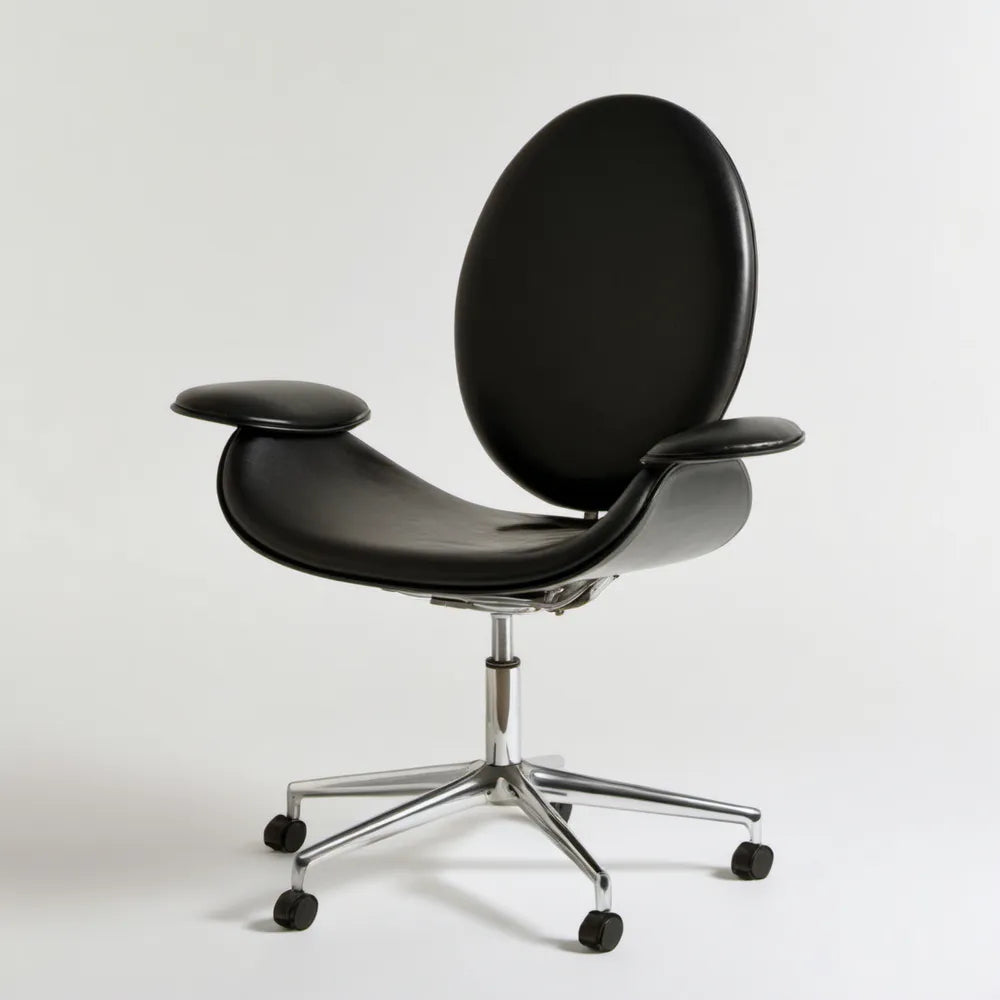 Czarny obrotowy fotel z ekoskóry PU z regulacją wysokości 65 x 62 x 102–112 cm