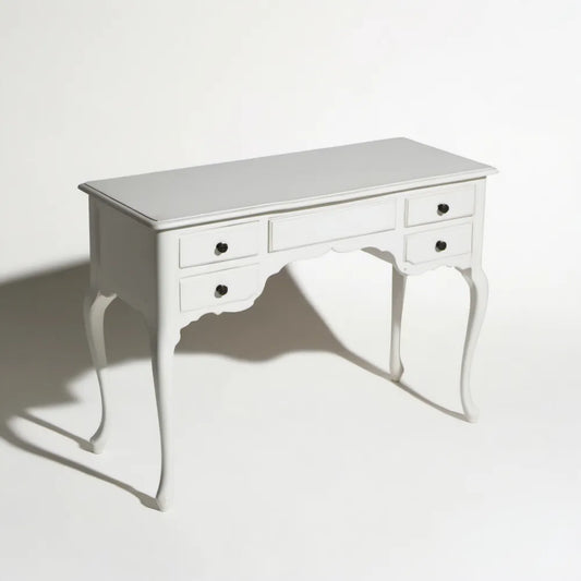 Biała toaletka z 5 szufladami i czarnymi uchwytami, MDF, 110 x 45 x 75 cm