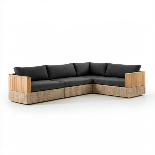 Modułowy narożnik ogrodowy 3-osobowy z technorattanu i aluminium, antracytowo-naturalny, 260 x 200 x 70 cm