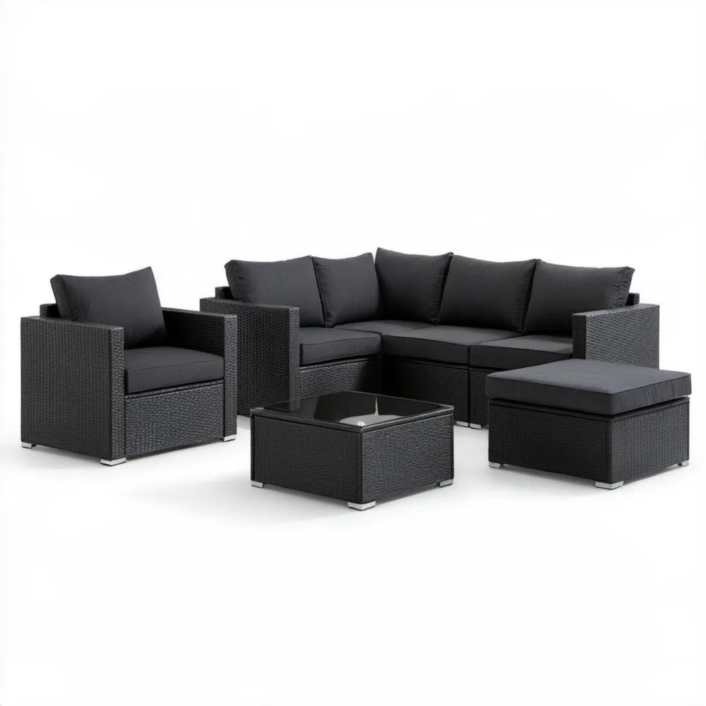 4-częściowy komplet wypoczynkowy z technorattanu PE, czarny/antracytowy – sofa 195 × 70 × 65 cm