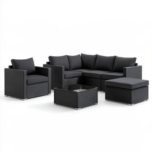 4-częściowy komplet wypoczynkowy z technorattanu PE, czarny/antracytowy – sofa 195 × 70 × 65 cm