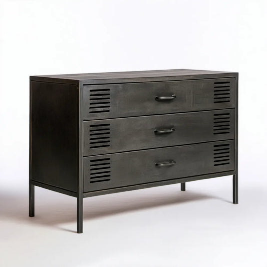 Czarna stalowa komoda industrialna z 3 szufladami 100 × 45 × 75 cm