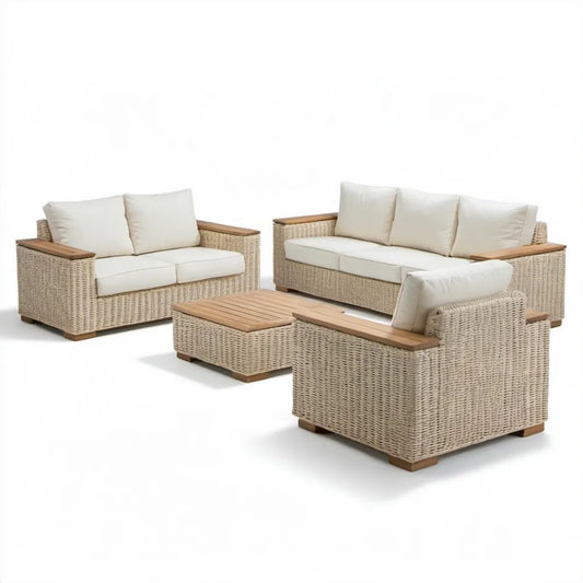 4-częściowy zestaw ogrodowy z technorattanu Beżowy/Kremowy/Brązowy z poduszkami, sofa 3-osobowa 180 x 75 x 78 cm