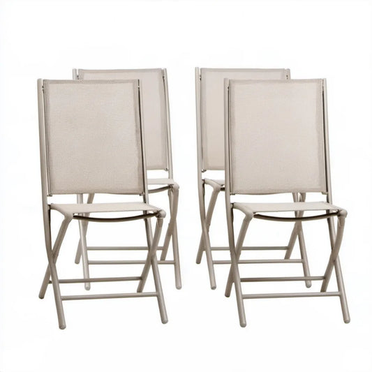 Zestaw 4 składanych krzeseł aluminiowych beżowych z siatką Textilene 46 × 55 × 86 cm