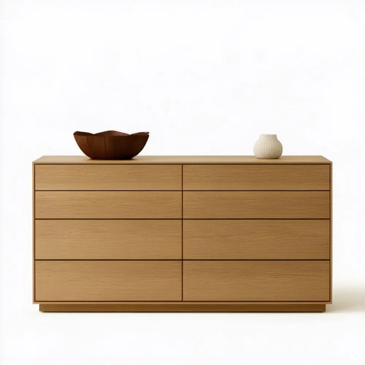 Komoda 8-szufladowa z MDF w fornirze dębowym, jasny dąb, 160 × 45 × 90 cm